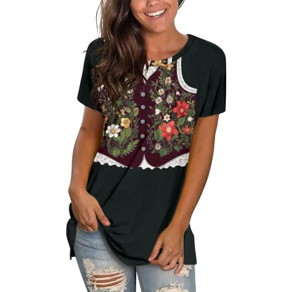 Floral Short Sleeve Dirndl Blouse - Image 4