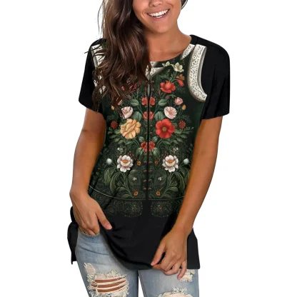 Floral Short Sleeve Dirndl Blouse - Image 3