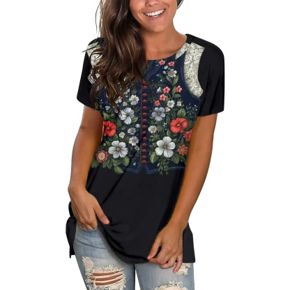 Floral Short Sleeve Dirndl Blouse - Image 2