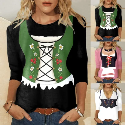 O-neck Half Sleeve Dirndl Shirt - Image 4