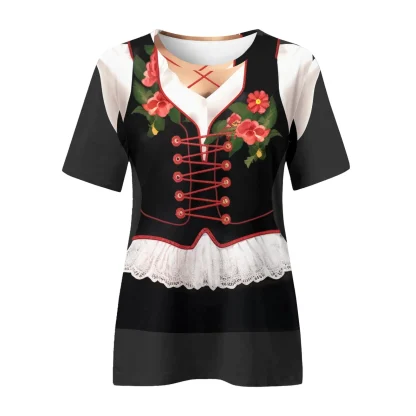 Printed Short Sleeve Dirndl Shirt - Image 6