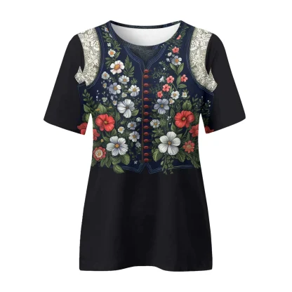 Floral Short Sleeve Dirndl Blouse