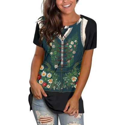 Floral Short Sleeve Dirndl Blouse - Image 5