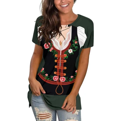 Printed Short Sleeve Dirndl Shirt - Image 3