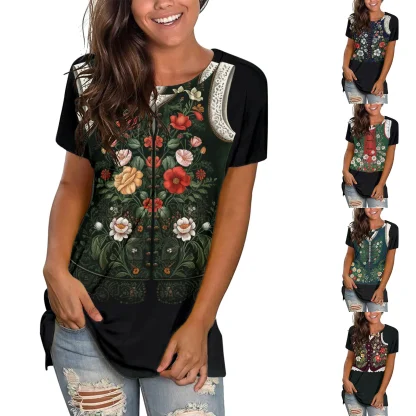 Floral Short Sleeve Dirndl Blouse - Image 6