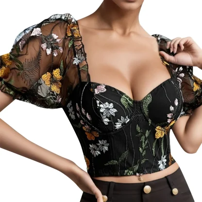 Embroidered Floral Dirndl Shirt