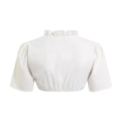 Ruffle Neckline Cropped Dirndl Shirt - Image 6