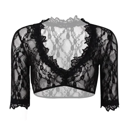 Cropped Sheer Lace Dirndl Shirt - Image 3