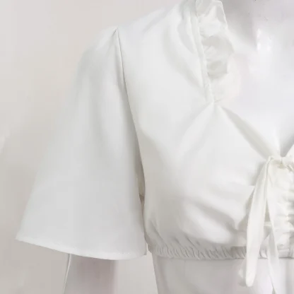 Ruffle Neckline Cropped Dirndl Shirt - Image 5