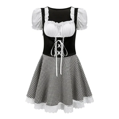 Plaid Puff Sleeve Dirndl Dress - Image 4