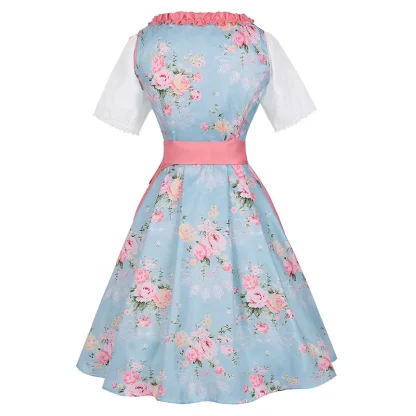 Floral Print Lace-up Dirndl Dress - Image 3