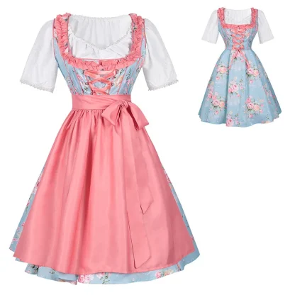 Floral Print Lace-up Dirndl Dress - Image 6