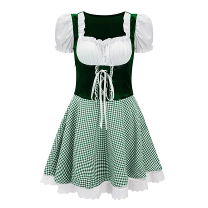 Plaid Puff Sleeve Dirndl Dress