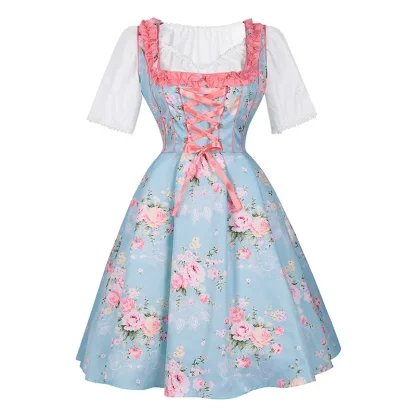 Floral Print Lace-up Dirndl Dress