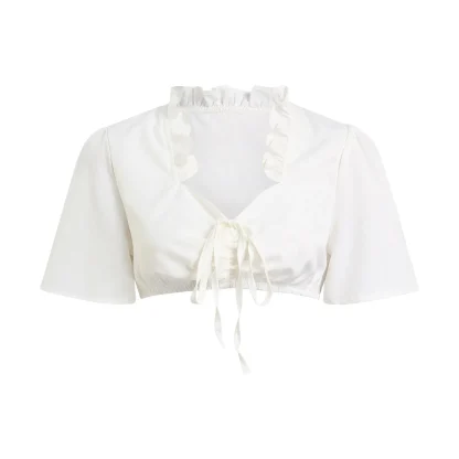 Ruffle Neckline Cropped Dirndl Shirt