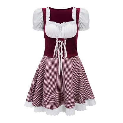 Plaid Puff Sleeve Dirndl Dress - Image 2