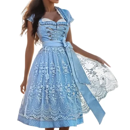 Solid Color Lace Dirndl Dress - Image 2
