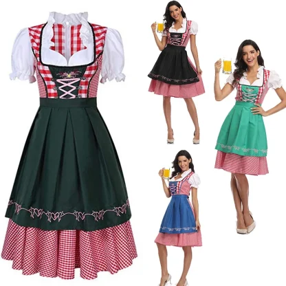 Ruffle Neckline Plaid Dirndl Dresses - Image 6