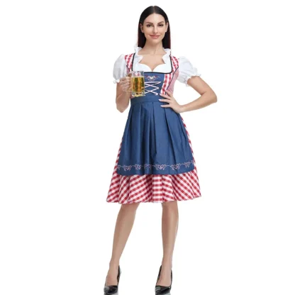 Ruffle Neckline Plaid Dirndl Dresses - Image 5