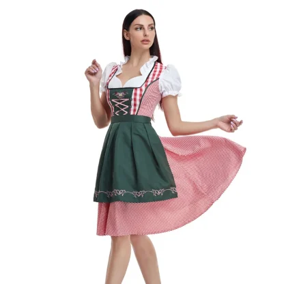 Ruffle Neckline Plaid Dirndl Dresses - Image 2